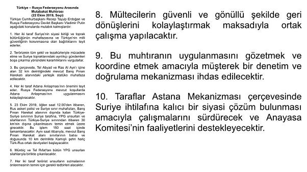 Türkiye ile Rusya arasında imzalanan 10 maddelik Suriye mutabakatında neler var? Türkiye ile Rusya arasında imzalanan 10 maddelik Suriye mutabakatında neler var?