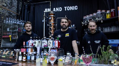 Owners Chris and Jim with mixologist Seb at Jim and Tonic's south London bar