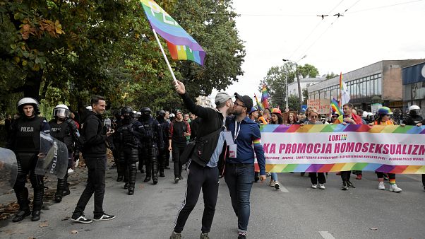 Participants attend Pride march in Lublin, Poland, September 28, 2019 Participants attend Pride march in Lublin, Poland, September 28, 2019