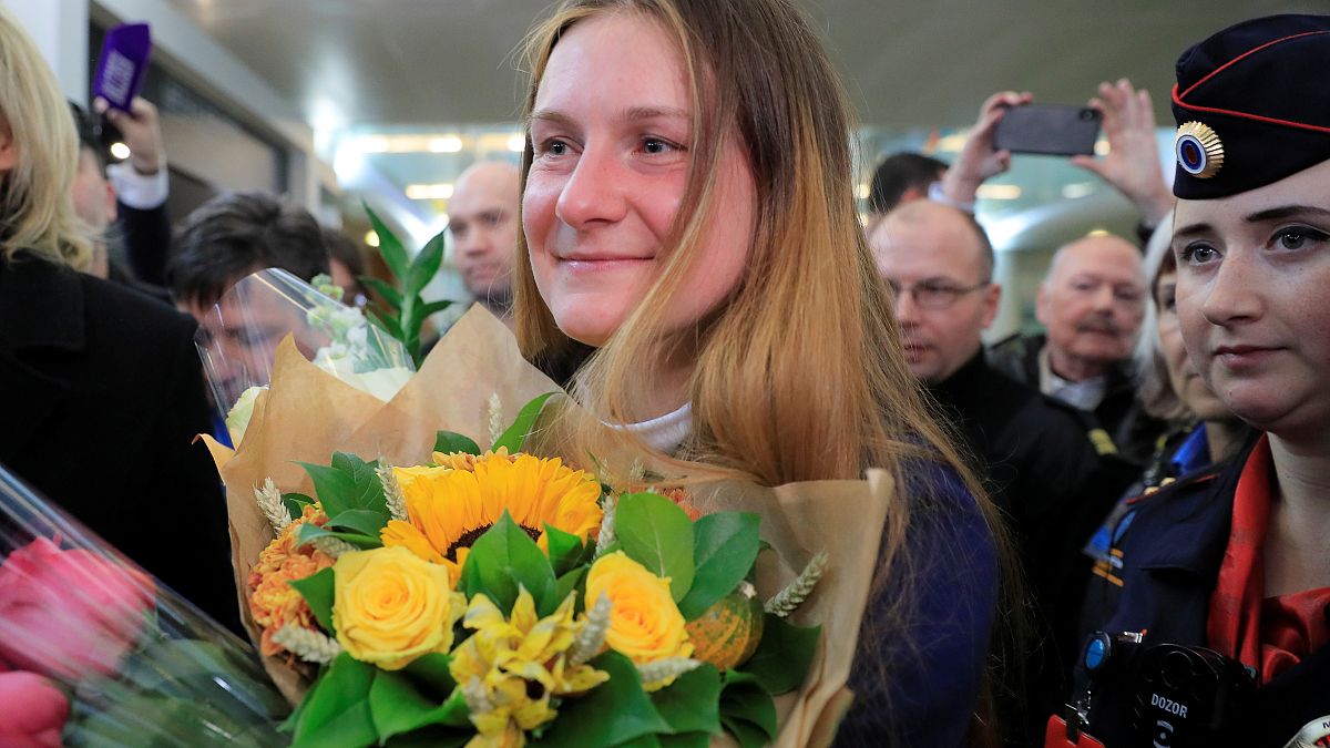 Maria Butina, à son arrivée à l'aéroport (Moscou, Russie), le 26/10/2019