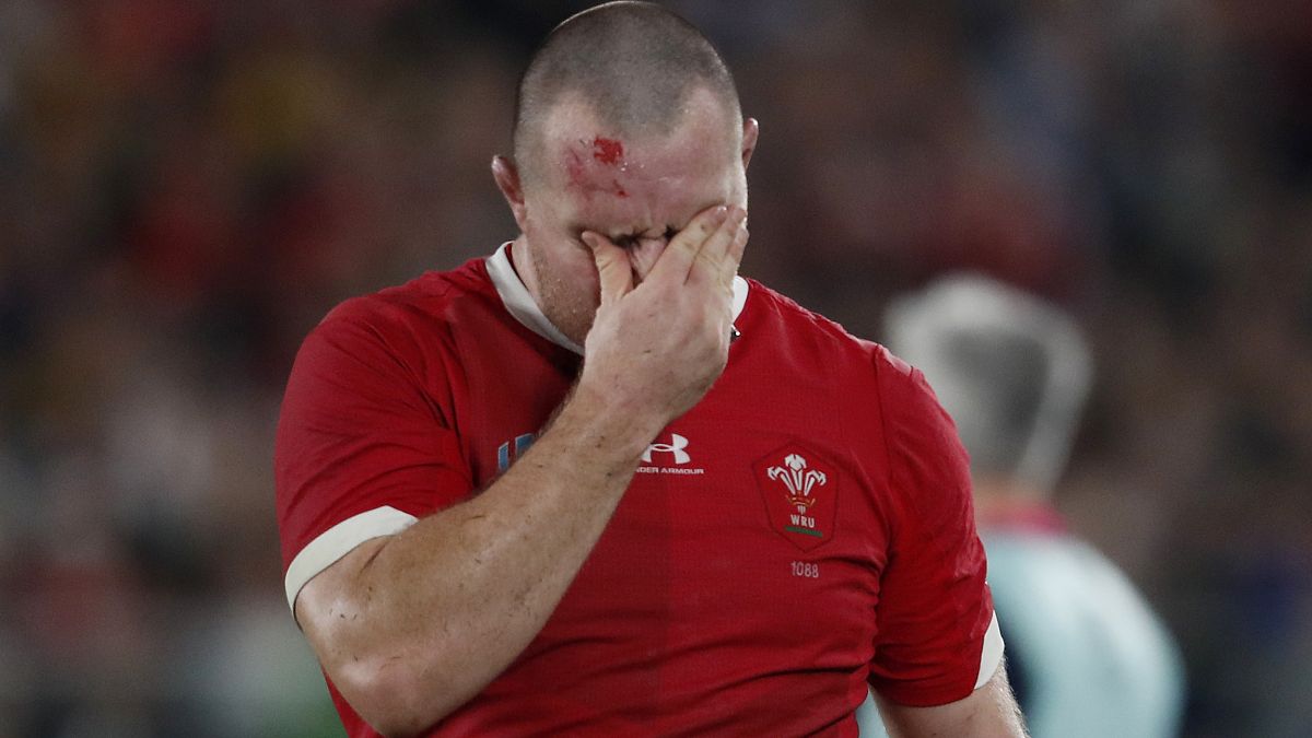 Wales' Ken Owens leaves the pitch 