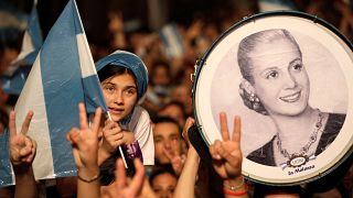 Supporters of Peronist candidate Alberto Fernandez celebrate his victory in Argentina 