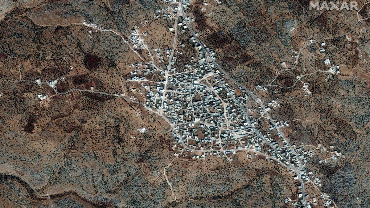 A satellite view of where Abu Bakr al-Baghdadi was found, near the village of Barisha