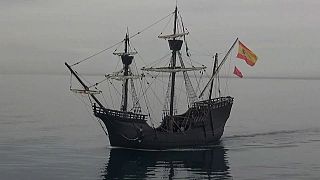 The Nao Victoria replica sets sail from Almeria