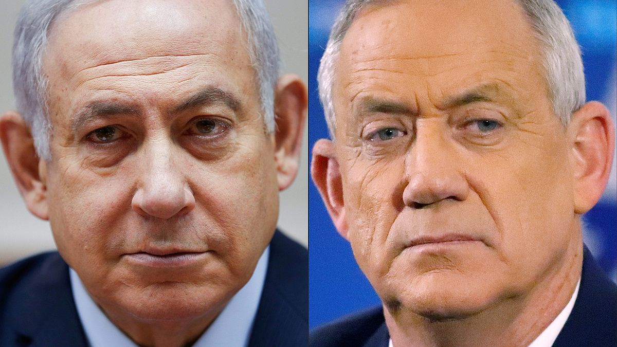 FILE: Israeli Prime Minister Benjamin Netanyahu (L) and Benny Gantz (R),  leader of the Blue and White political alliance