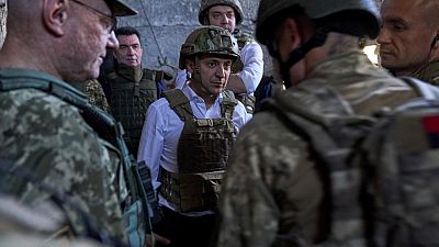 President Zelenskyi visits Ukranian troops on the frontline in east Ukraine