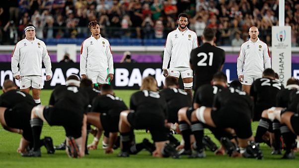 Some England players crossed the halfway line during the haka, which broke World Rugby rules. Some England players crossed the halfway line during the haka, which broke World Rugby rules.
