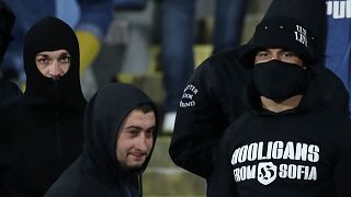 Bulgarian fans during the match against England which was twice stopped due to racist behaviour