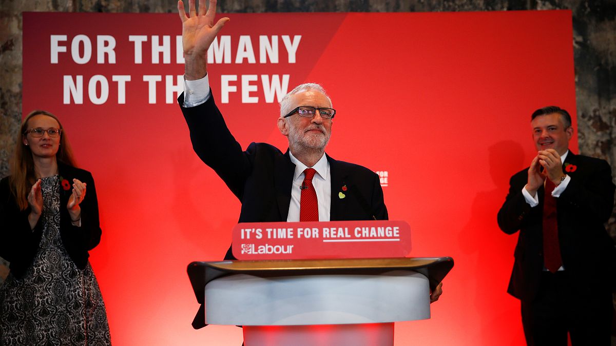 Britain's opposition Labour Party leader Jeremy Corbyn waves to supporters at a launch event for the Labour party's general election campaign in London, Britain October 31, 20