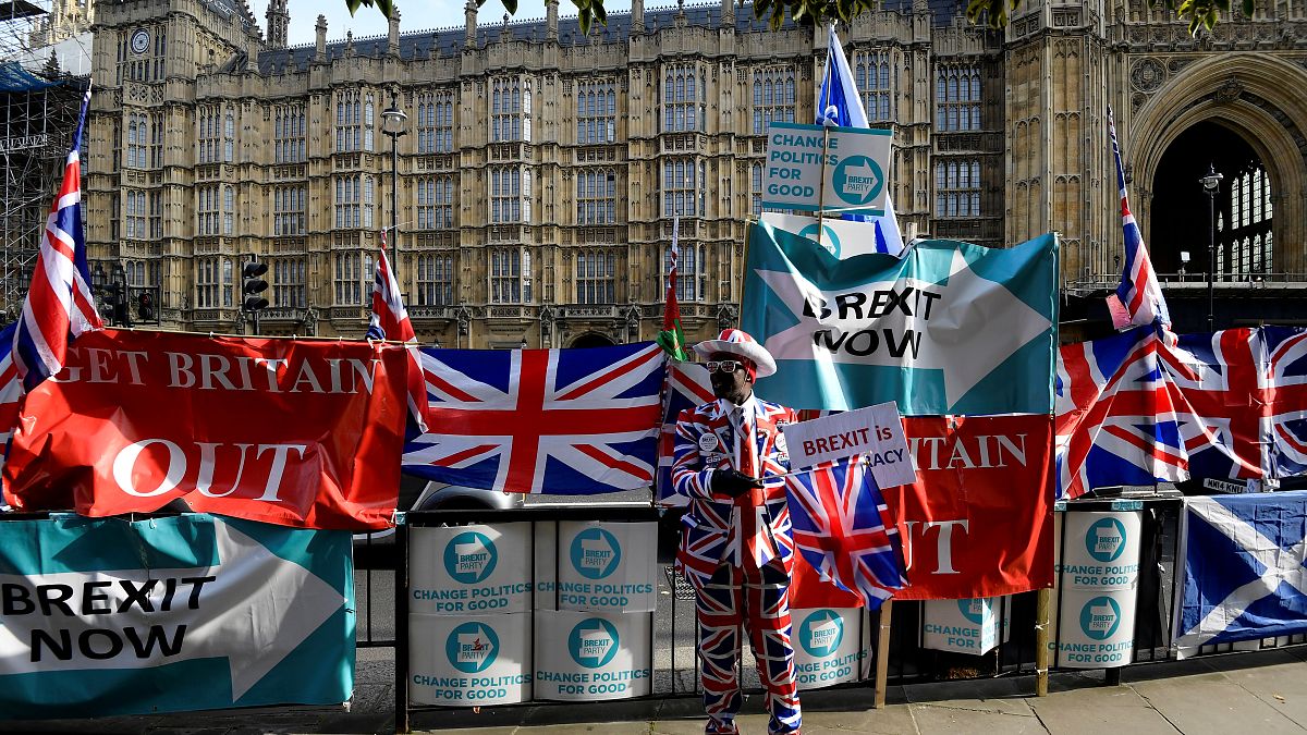 A pro-Brexit activist outside Parliament