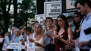 متظاهرون أمام السفارة السعودية في ذكرى مقتل الصحفي جمال خاشقجي- أرشيف رويترز