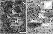 صورتان تمثلان المجمع الذي قتل فيه أبو بكر البغدادي قبل وبعد الغارة جوية في إدلب 26 أكتوبر 2019