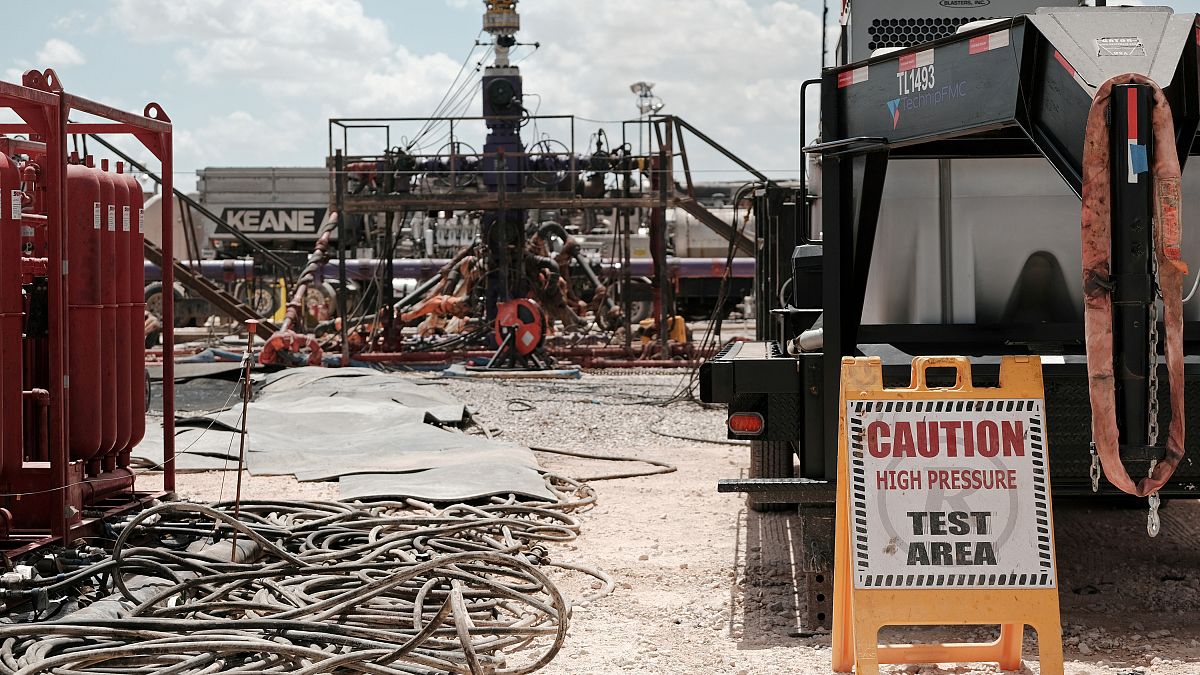 FILE PHOTO: Chevron fracking site near Midland, Texas, US. August 22, 2019. Picture taken August 22, 2019. 
