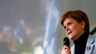 Scotland's First Minister Nicola Sturgeon speaks during a pro-Scottish Independence rally in Glasgow, Scotland, November 2, 2019. 