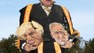 The 11-metre effigy of Britain's Speaker of the House of Commons John Bercow holding Prime Minister Boris Johnson and Labour Party leader Jeremy Corbyn.