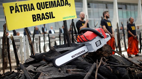 Çevre örgütü Greenpeace Amazonlar'daki yangınlardan dolayı Brezilya'da hükümeti protesto etti. Çevre örgütü Greenpeace Amazonlar'daki yangınlardan dolayı Brezilya'da hükümeti protesto etti.