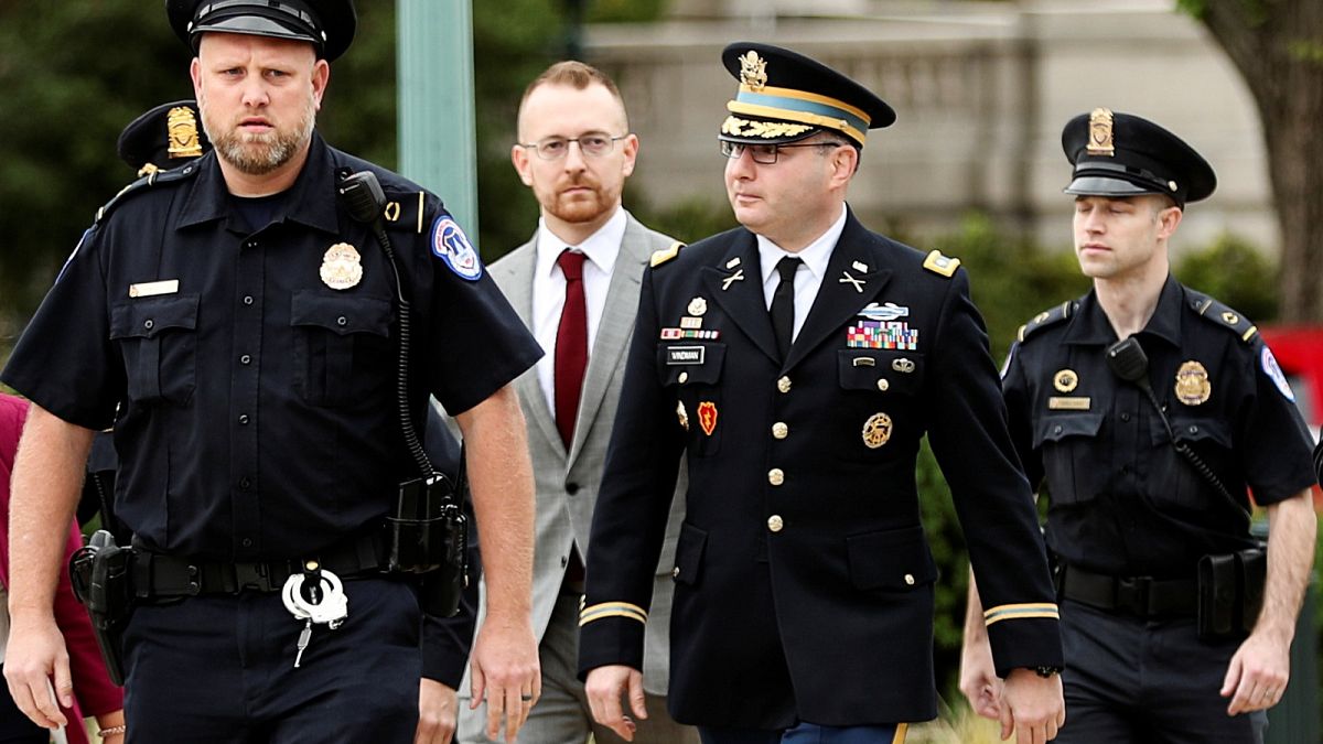 Lt. Col. Alexander Vindman, director for European Affairs at the National Security Council, arrives to testify as part of the U.S. House of Representatives impeachment inquiry