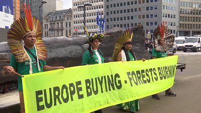 Indigenous Brazilians protest Amazon deforestation outside EU Commission