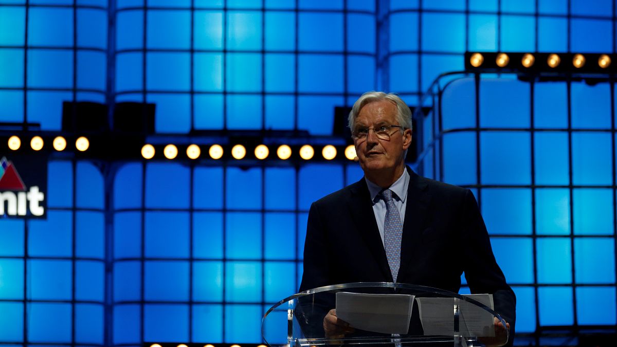 The EU's chief Brexit negotiator Michel Barnier speaks at Web Summit in Lisbon, Portugal