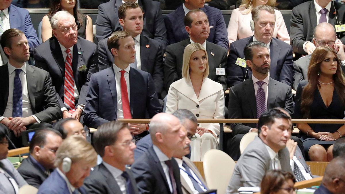 Eric Trump, Jared Kushner and Ivanka Trump, Donald Trump Jr and his girlfriend Kimberly Guilfoyle, and Tiffany Trump attend the 74th session of the United Nations GA