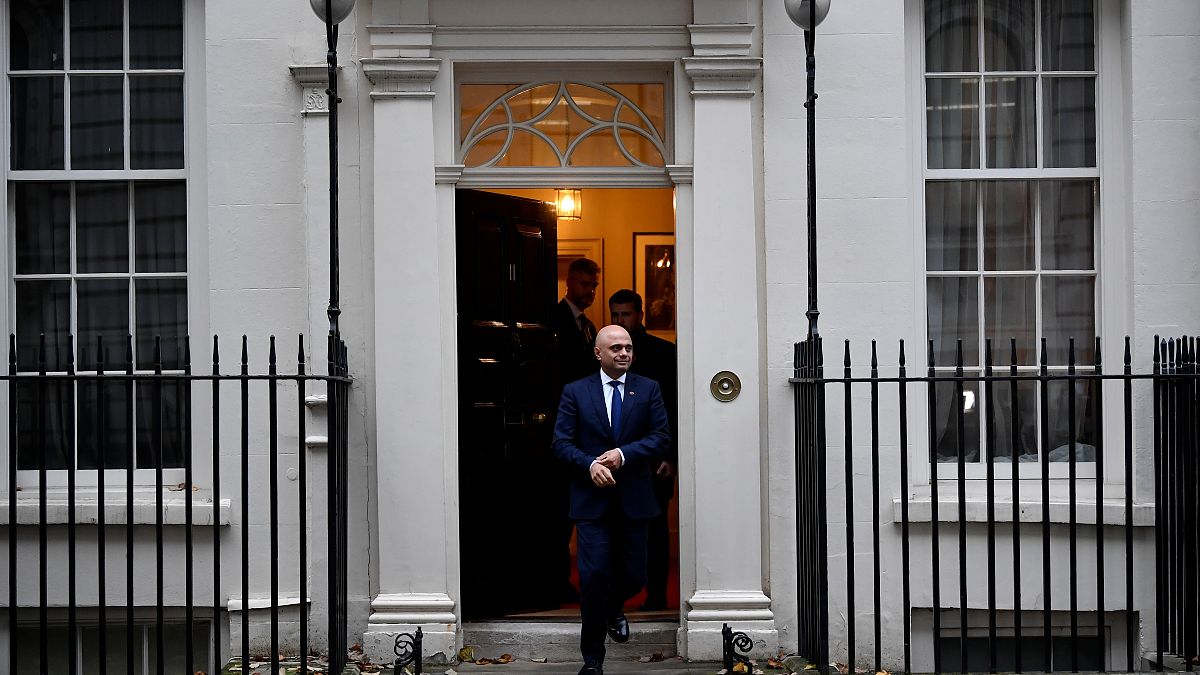 Britain's Chancellor of the Exchequer Sajid Javid leaves his office in Downing Street in London