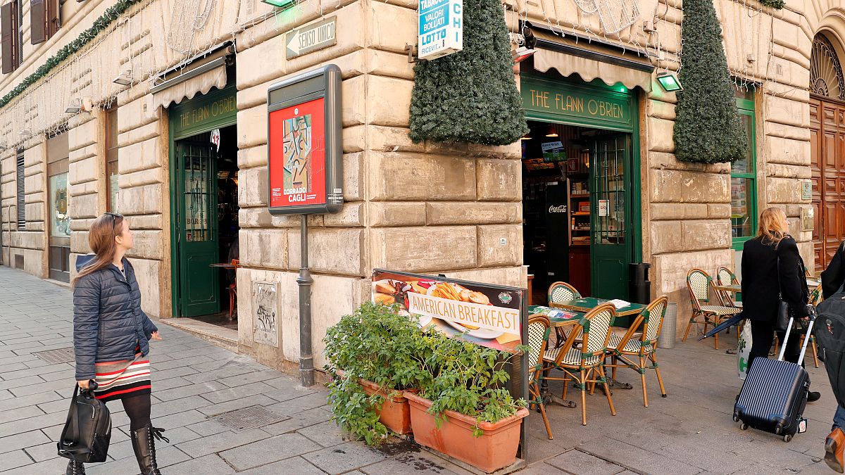 The Flann O'Brien Irish bar, where two Celtic fans were stabbed ahead of an Europa League soccer match against Lazio, in Rome, Italy November 7, 2019. 