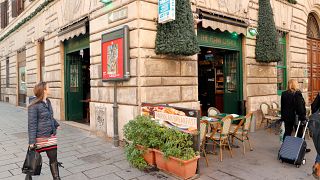 The Flann O'Brien Irish bar, where two Celtic fans were stabbed ahead of an Europa League soccer match against Lazio, in Rome, Italy November 7, 2019. 