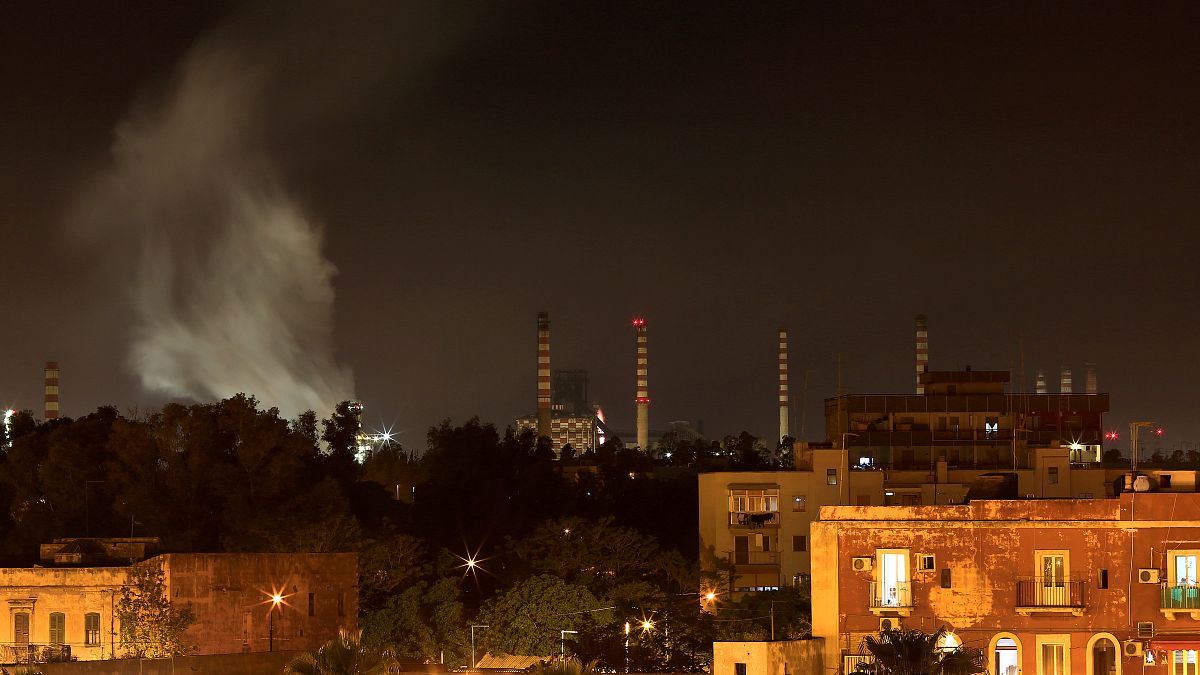 The Ilva steel plant is seen next to the Tamburi district, in Taranto, Italy