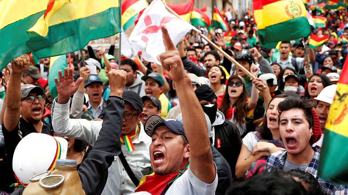 جانب من المظاهرات المناوئة لموراليس في لا باز، 9 نوفمبر 2019