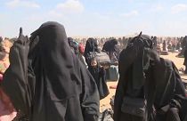 Femmes soutenant le groupe Etat Islamique à Baghouz (Syrie), le 6 mars 2019.