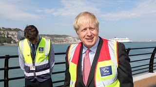 Boris Johnson on a visit to the Port of Dover Ltd., during the Conservative Party leadership campaign tour in Dover, Britain July 11, 2019.