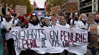 Personnels hospitaliers manifestant à Paris, le 14 novembre 2019
