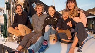 Greta Thunberg on board La Vagabonde catamaran