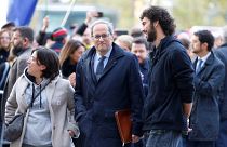 Catalan regional leader Quim Torra (C) arrives to appear before a judge at the High Court of Justice of Catalonia in Barcelona, Spain, November 18, 2019.