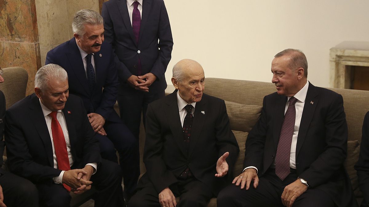 Türkiye Cumhurbaşkanı Recep Tayyip Erdoğan TBMM'de MHP Genel Başkanı Devlet Bahçeli ile bir araya geldi