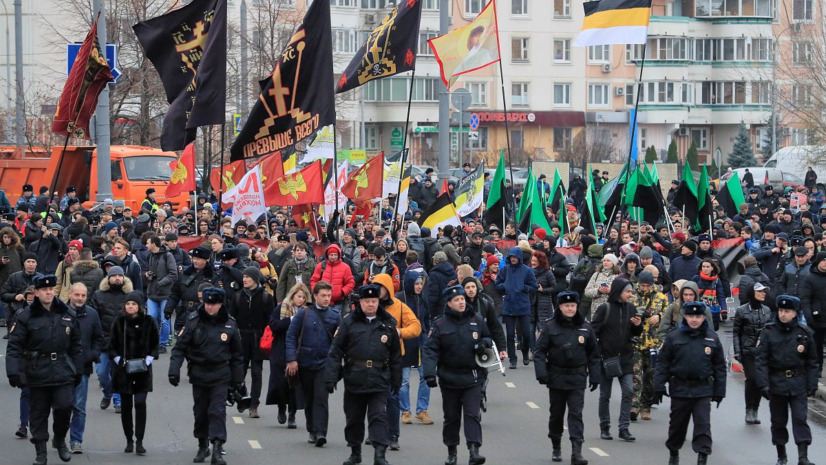 Proteste Rechter und Rechtsextremer am Tag der Einheit des Volkes in Moskau, 4. November 2019