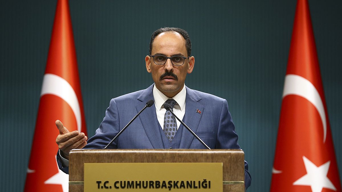 Cumhurbaşkanlığı Sözcüsü İbrahim Kalın, Cumhurbaşkanlığı Külliyesi'nde basın toplantısı düzenledi.
 ( Halil Sağırkaya - Anadolu Ajansı )