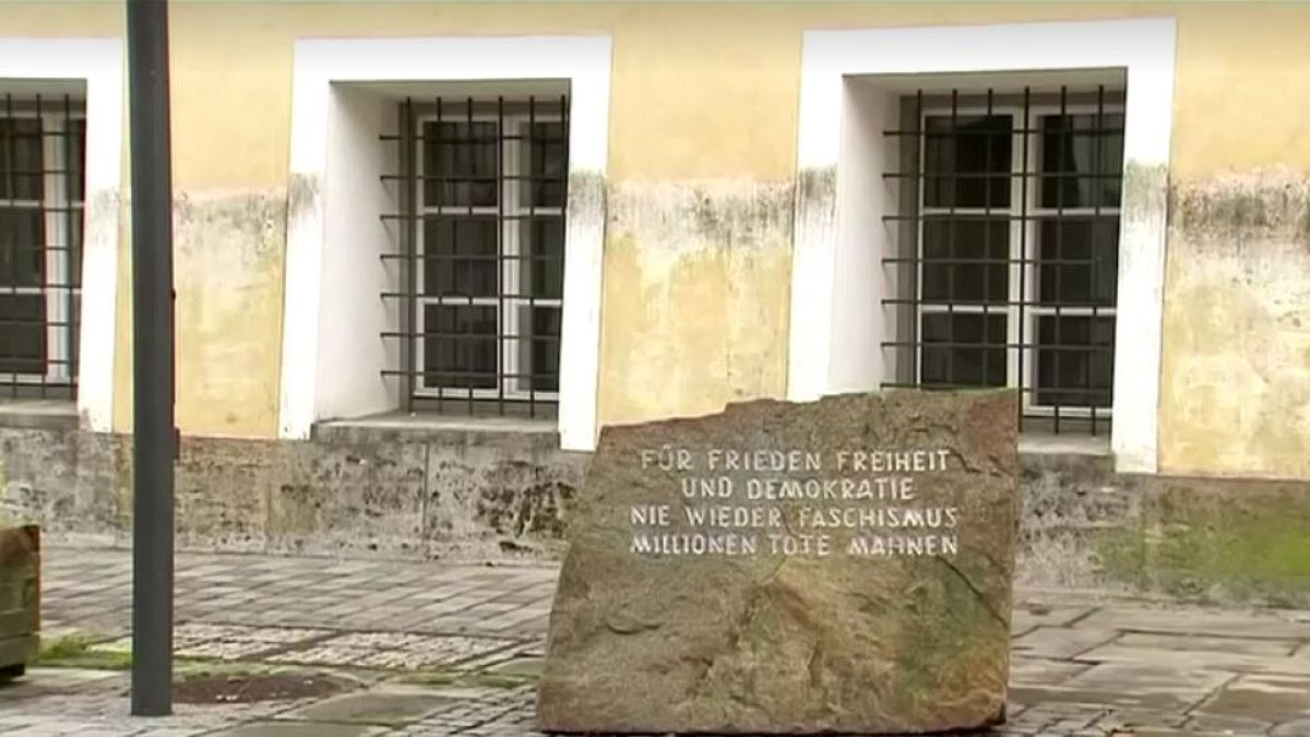 A memorial stone outside Hitler's former home in Braunau Am Inn, Austria