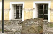 A memorial stone outside Hitler's former home in Braunau Am Inn, Austria
