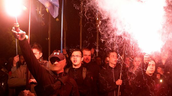 Szélsőjobb aktivisták Kijevben Szélsőjobb aktivisták Kijevben