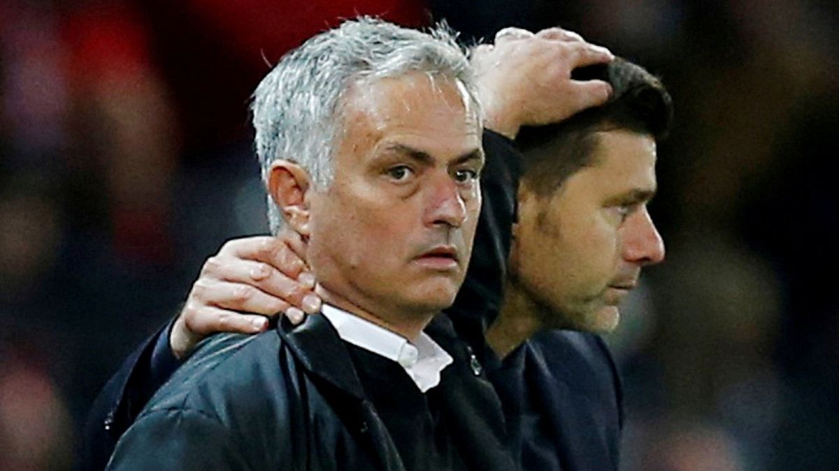 José Mourinho, a Manchester United és Mauricio Pochettino, a Tottenham vezetőedzője 2018-ban