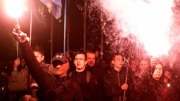 Extreme right activists in Kiev, Ukraine Extreme right activists in Kiev, Ukraine