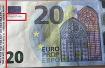 One of the fake bank notes highlighted by French police