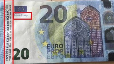 One of the fake bank notes highlighted by French police