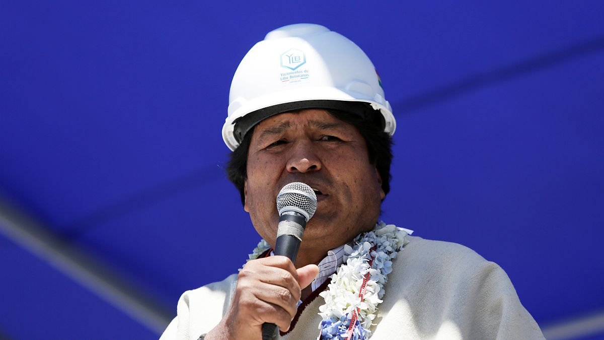 FILE PHOTO:  Evo Morales speaks during the inauguration of the industrial plant developed by Bolivia to produce lithium, in Llipi on the salt lake of Uyuni, Potosi, Bolivia