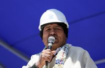 FILE PHOTO:  Evo Morales speaks during the inauguration of the industrial plant developed by Bolivia to produce lithium, in Llipi on the salt lake of Uyuni, Potosi, Bolivia