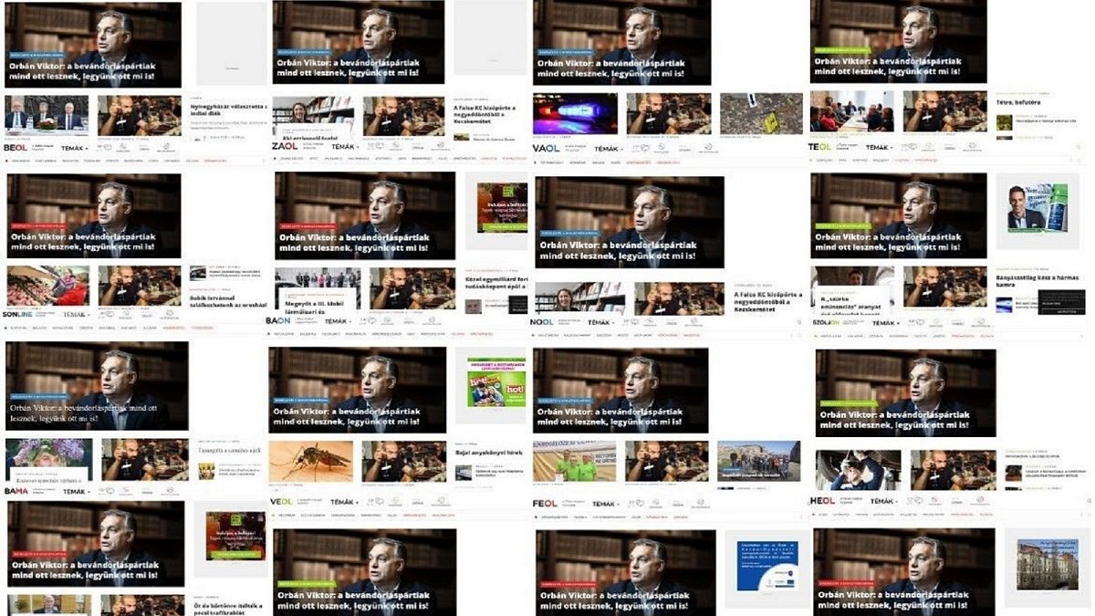 Almost identical front pages of 16 regional newspapers under the ownership of the mega media foundation (KESMA) in Hungary