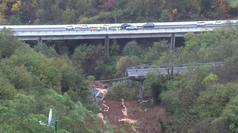 The A6 bridge near Savona Italy was swept away by a huge landslip on Sunday REUTERS