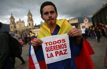 Manifestante en la plaza Bolívar en la ciudad de Bogotá, Colombia, el 24 de noviembre de 2019. 