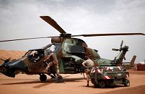 Archive - Un hélicoptère Tigre de la force Barkhane, le 1er aout 2019 à Gao au Mali 